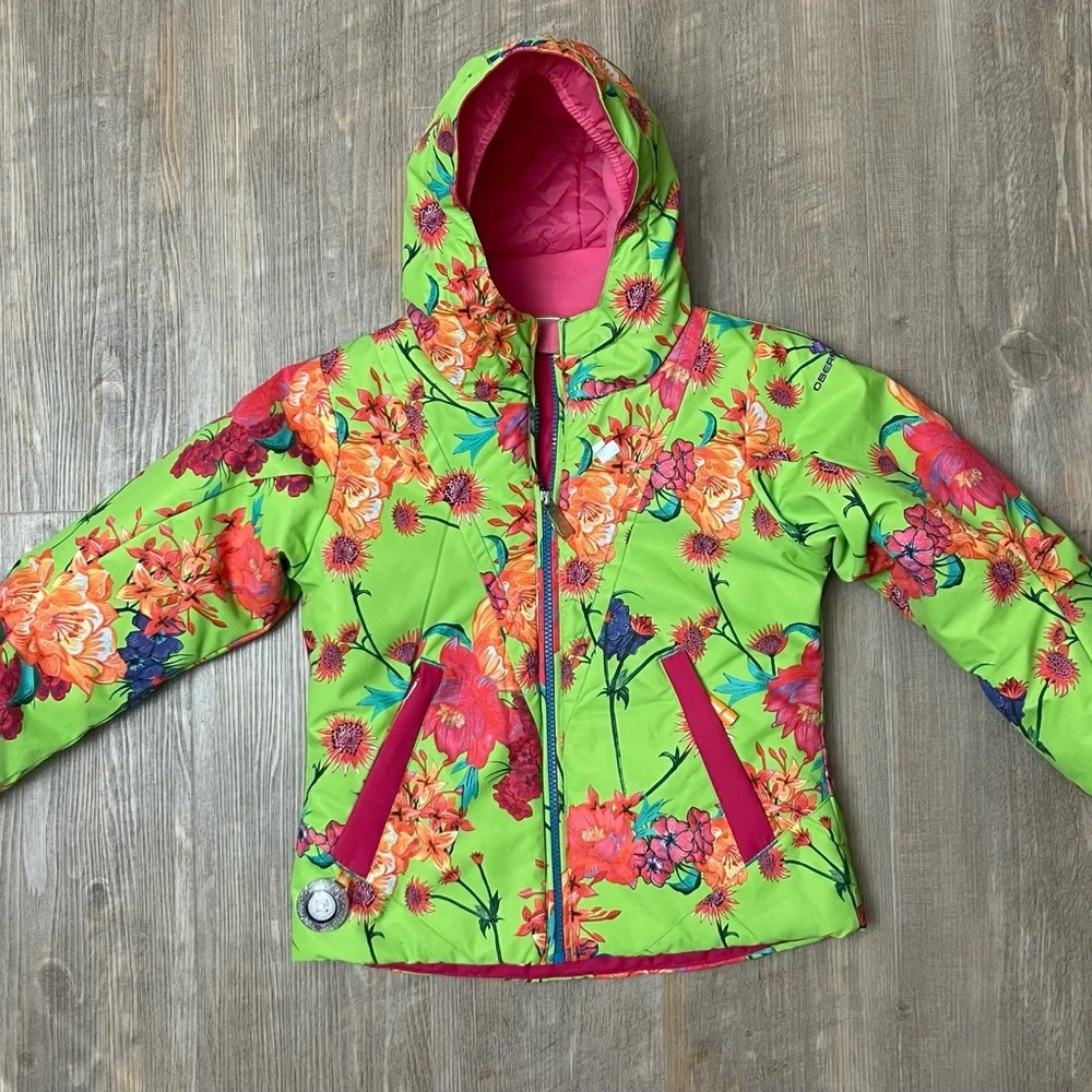 Obermeyer Green Floral Kids Puffer I-grow Jacket Size 7 - Picture 1 of 2